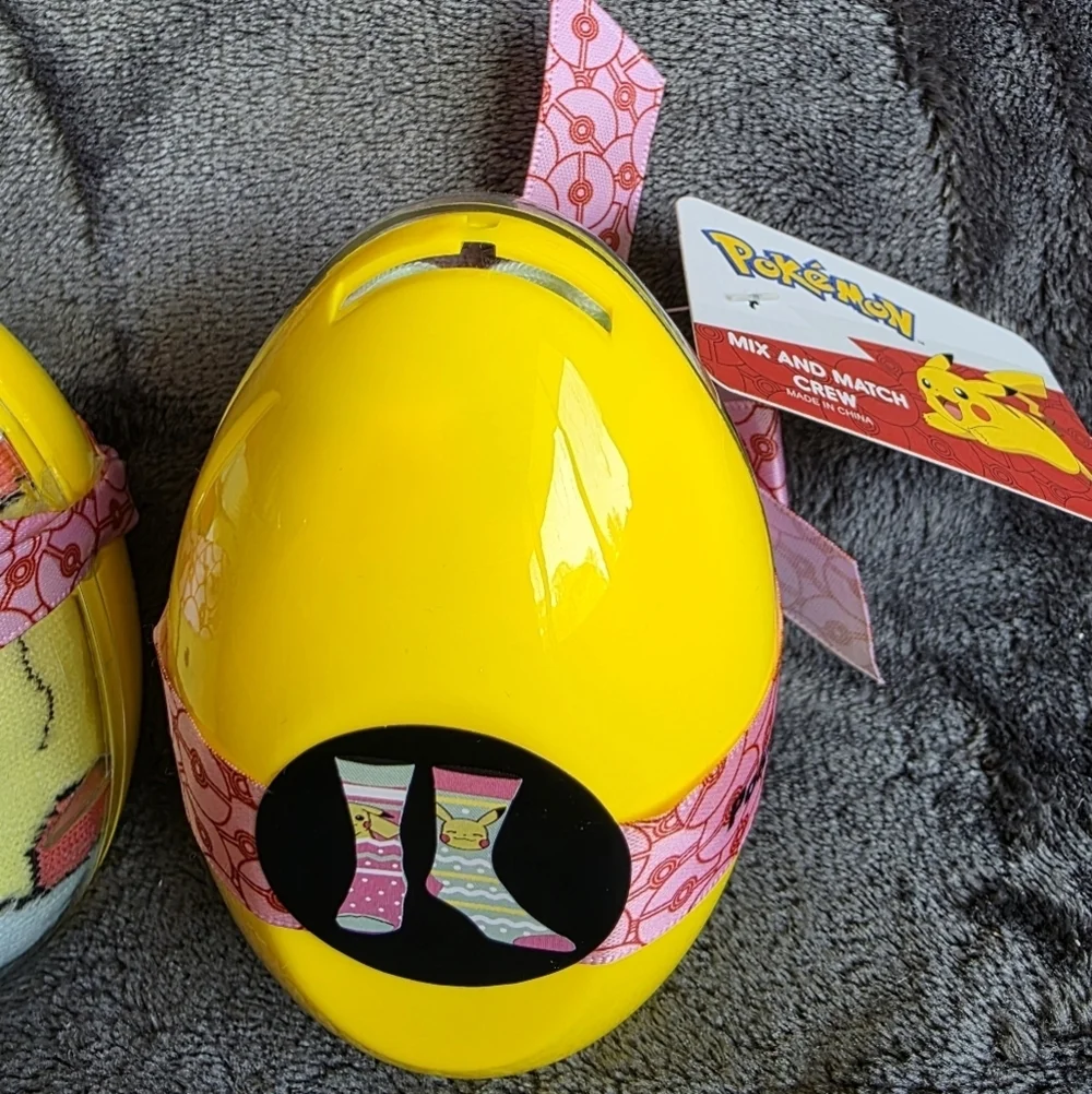 New men's Pokemon Novelty Crew Socks 2 pack in decorative egg bundle of 2